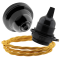 Black Bakelite Ceiling Pendant Kit and E27 Bulb Holder with Gold Flex