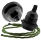Black Bakelite Ceiling Pendant Kit and E27 Bulb Holder with Green Flex