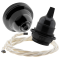 Black Bakelite Ceiling Pendant Kit and E27 Bulb Holder with Classic Ivory Flex