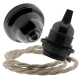 Black Bakelite Ceiling Pendant Kit and E27 Bulb Holder with Linen Flex