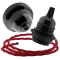 Black Bakelite Ceiling Pendant Kit and E27 Bulb Holder with Bright Red Flex