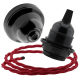 Black Bakelite Ceiling Pendant Kit and E27 Bulb Holder with Bright Red Flex