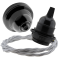 Black Bakelite Ceiling Pendant Kit and E27 Bulb Holder with Silver Flex