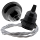 Black Bakelite Ceiling Pendant Kit and E27 Bulb Holder with Silver Flex