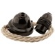 All Brown Bakelite Ceiling Pendant Kit and B22 Bulb Holder with 1M Linen Flex