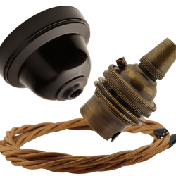 Brown Bakelite Ceiling Pendant Kit with B22 Antique Brass Lampholder and Antique Gold Flex