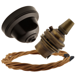 Brown Bakelite Ceiling Pendant Kit with B22 Antique Brass Lampholder and Antique Gold Flex Brown Bakelite Ceiling Pendant Kit with B22 Antique Brass Lampholder and Antique Gold Flex