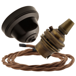 Brown Bakelite Ceiling Pendant Kit with B22 Antique Brass Lampholder and Bronze Flex Brown Bakelite Ceiling Pendant Kit with B22 Antique Brass Lampholder and Bronze Flex