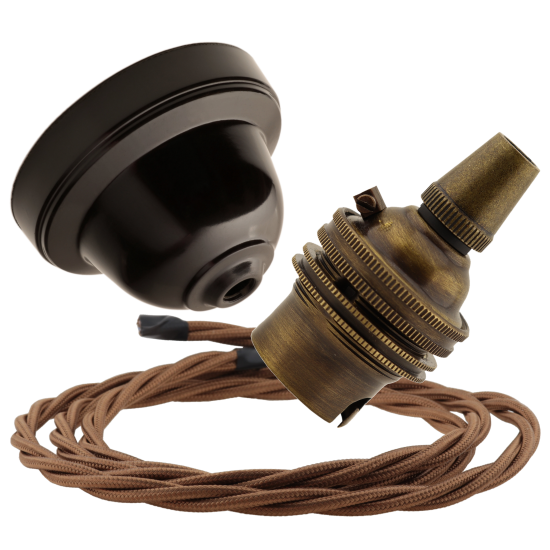 Brown Bakelite Ceiling Pendant Kit with B22 Antique Brass Lampholder & Bronze Flex Brown Bakelite Ceiling Pendant Kit with B22 Antique Brass Lampholder & Bronze Flex