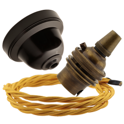 Brown Bakelite Ceiling Pendant Kit with B22 Antique Brass Lampholder and Gold Flex Brown Bakelite Ceiling Pendant Kit with B22 Antique Brass Lampholder and Gold Flex