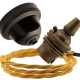 Brown Bakelite Ceiling Pendant Kit with B22 Antique Brass Lampholder and Gold Flex