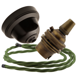 Brown Bakelite Ceiling Pendant Kit with B22 Antique Brass Lampholder and Green Flex Brown Bakelite Ceiling Pendant Kit with B22 Antique Brass Lampholder and Green Flex
