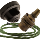 Brown Bakelite Ceiling Pendant Kit with B22 Antique Brass Lampholder and Green Flex
