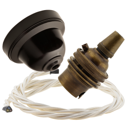 Brown Bakelite Ceiling Pendant Kit with B22 Antique Brass Lampholder and Classic Ivory Flex Brown Bakelite Ceiling Pendant Kit with B22 Antique Brass Lampholder and Classic Ivory Flex