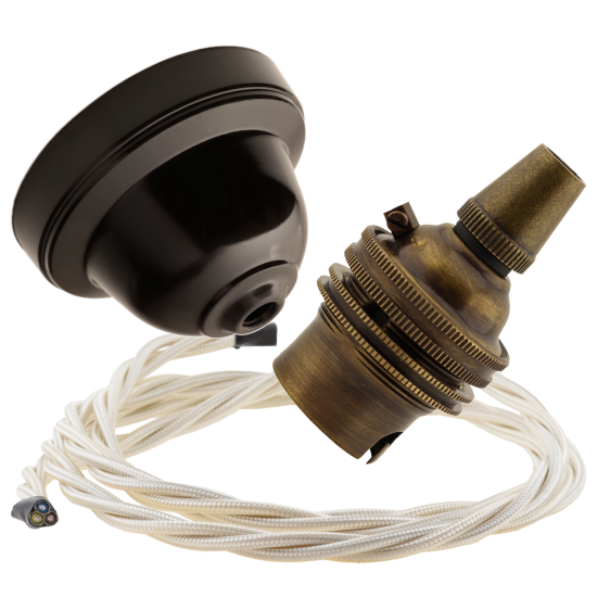 Brown Bakelite Ceiling Pendant Kit with B22 Antique Brass Lampholder & Classic Ivory Flex Brown Bakelite Ceiling Pendant Kit with B22 Antique Brass Lampholder & Classic Ivory Flex