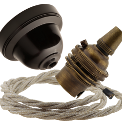 Brown Bakelite Ceiling Pendant Kit with B22 Antique Brass Lampholder and Linen Flex