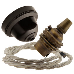Brown Bakelite Ceiling Pendant Kit with B22 Antique Brass Lampholder and Linen Flex Brown Bakelite Ceiling Pendant Kit with B22 Antique Brass Lampholder and Linen Flex