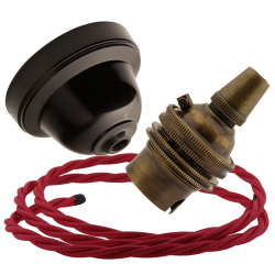 Brown Bakelite Ceiling Pendant Kit with B22 Antique Brass Lampholder and Bright Red Flex Brown Bakelite Ceiling Pendant Kit with B22 Antique Brass Lampholder and Bright Red Flex