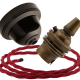 Brown Bakelite Ceiling Pendant Kit with B22 Antique Brass Lampholder and Bright Red Flex