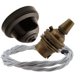 Brown Bakelite Ceiling Pendant Kit with B22 Antique Brass Lampholder and Silver Flex Brown Bakelite Ceiling Pendant Kit with B22 Antique Brass Lampholder and Silver Flex