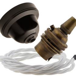 Brown Bakelite Ceiling Pendant Kit with B22 Antique Brass Lampholder and White Flex