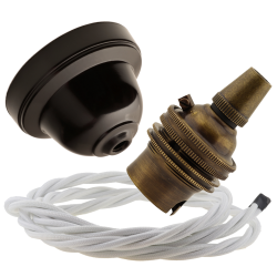 Brown Bakelite Ceiling Pendant Kit with B22 Antique Brass Lampholder and White Flex Brown Bakelite Ceiling Pendant Kit with B22 Antique Brass Lampholder and White Flex
