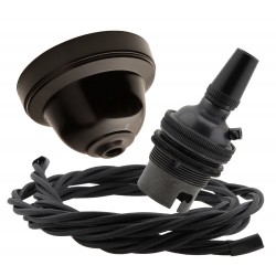 Brown Bakelite Ceiling Pendant Kit and B22 Bronze Bulb Holder with 1M Black Flex