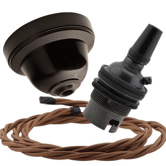 Brown Bakelite Ceiling Pendant Kit and B22 Bronze Bulb Holder with 1M Bronze Flex