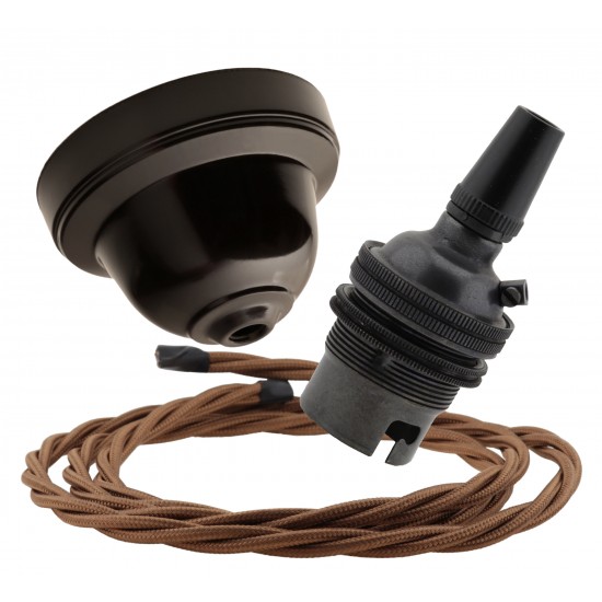 Brown Bakelite Ceiling Pendant Kit and B22 Bronze Bulb Holder with 1M Bronze Flex Brown Bakelite Ceiling Pendant Kit and B22 Bronze Bulb Holder with 1M Bronze Flex