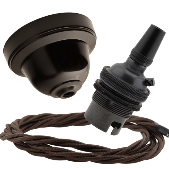 Brown Bakelite Ceiling Pendant Kit and B22 Bronze Bulb Holder with 1M Brown Flex