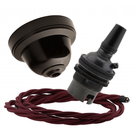 Brown Bakelite Ceiling Pendant Kit and B22 Bronze Bulb Holder with 1M Burgundy Flex Brown Bakelite Ceiling Pendant Kit and B22 Bronze Bulb Holder with 1M Burgundy Flex