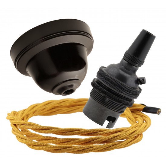 Brown Bakelite Ceiling Pendant Kit and B22 Bronze Bulb Holder with 1M Gold Flex Brown Bakelite Ceiling Pendant Kit and B22 Bronze Bulb Holder with 1M Gold Flex