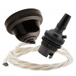 Brown Bakelite Ceiling Pendant Kit and B22 Bronze Bulb Holder with 1M Ivory Flex