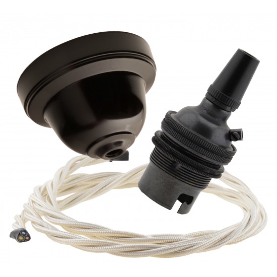 Brown Bakelite Ceiling Pendant Kit and B22 Bronze Bulb Holder with 1M Ivory Flex Brown Bakelite Ceiling Pendant Kit and B22 Bronze Bulb Holder with 1M Ivory Flex