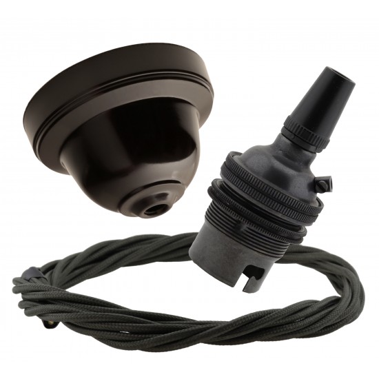 Brown Bakelite Ceiling Pendant Kit and B22 Bronze Bulb Holder with 1M Khaki Green Flex Brown Bakelite Ceiling Pendant Kit and B22 Bronze Bulb Holder with 1M Khaki Green Flex