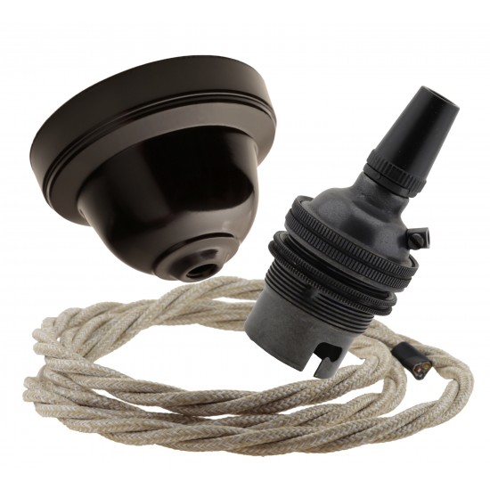 Brown Bakelite Ceiling Pendant Kit and B22 Bronze Bulb Holder with 1M Linen Flex Brown Bakelite Ceiling Pendant Kit and B22 Bronze Bulb Holder with 1M Linen Flex