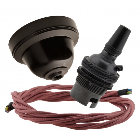 Brown Bakelite Ceiling Pendant Kit and B22 Bronze Bulb Holder with 1M Dusky Pink Flex Brown Bakelite Ceiling Pendant Kit and B22 Bronze Bulb Holder with 1M Dusky Pink Flex