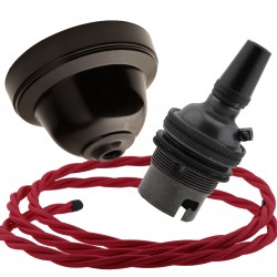 Brown Bakelite Ceiling Pendant Kit and B22 Bronze Bulb Holder with 1M Bright Red Flex