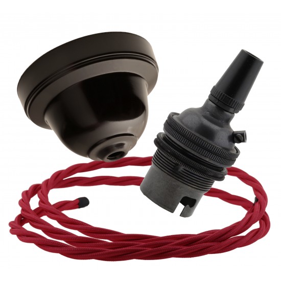 Brown Bakelite Ceiling Pendant Kit and B22 Bronze Bulb Holder with 1M Bright Red Flex Brown Bakelite Ceiling Pendant Kit and B22 Bronze Bulb Holder with 1M Bright Red Flex