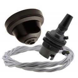 Brown Bakelite Ceiling Pendant Kit and B22 Bronze Bulb Holder with 1M Silver Flex