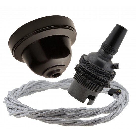 Brown Bakelite Ceiling Pendant Kit and B22 Bronze Bulb Holder with 1M Silver Flex Brown Bakelite Ceiling Pendant Kit and B22 Bronze Bulb Holder with 1M Silver Flex