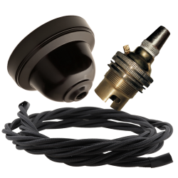 Brown Bakelite Ceiling Pendant Kit with B22 Brass Lampholder and Black Flex Brown Bakelite Ceiling Pendant Kit with B22 Brass Lampholder and Black Flex