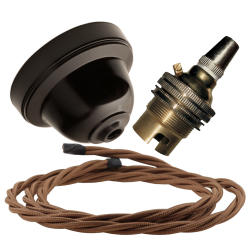 Brown Bakelite Ceiling Pendant Kit with B22 Brass Lampholder and Bronze Flex Brown Bakelite Ceiling Pendant Kit with B22 Brass Lampholder and Bronze Flex