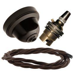 Brown Bakelite Ceiling Pendant Kit with B22 Brass Lampholder and Mocha Brown Flex