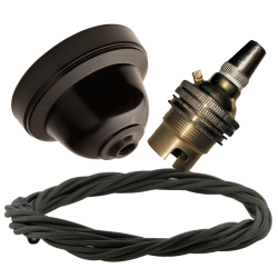 Brown Bakelite Ceiling Pendant Kit with B22 Brass Lampholder and Khaki Green Flex