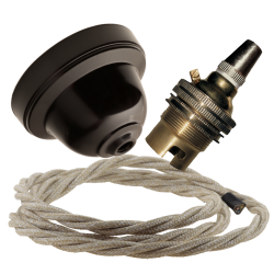 Brown Bakelite Ceiling Pendant Kit with B22 Brass Lampholder and Linen Flex
