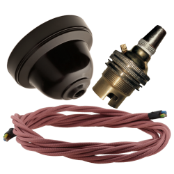 Brown Bakelite Ceiling Pendant Kit with B22 Brass Lampholder and Dusky Pink Flex Brown Bakelite Ceiling Pendant Kit with B22 Brass Lampholder and Dusky Pink Flex