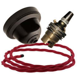 Brown Bakelite Ceiling Pendant Kit with B22 Brass Lampholder and Bright Red Flex Brown Bakelite Ceiling Pendant Kit with B22 Brass Lampholder and Bright Red Flex