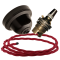 Brown Bakelite Ceiling Pendant Kit with B22 Brass Lampholder and Bright Red Flex