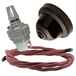 Brown Bakelite Ceiling Pendant Kit with B22 Silver Nickel Lampholder and Dusky Pink Flex Brown Bakelite Ceiling Pendant Kit with B22 Silver Nickel Lampholder and Dusky Pink Flex